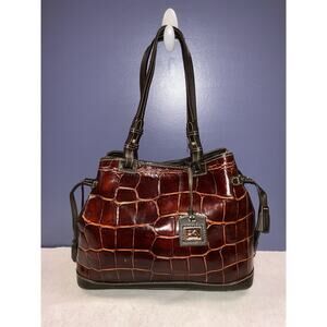 Dooney & Bourke Croco Embossed Leather Tote Hand Bag Brown